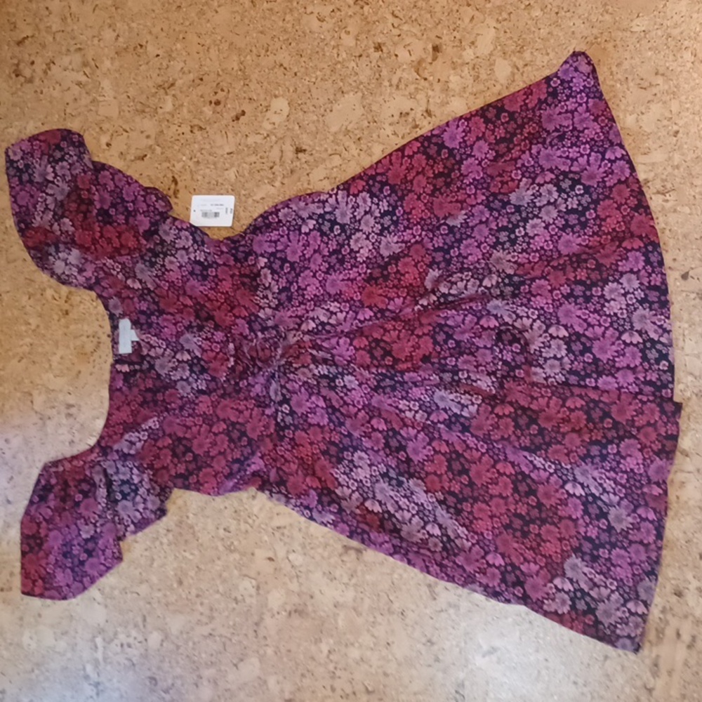 Belle Sky Summer Dress With Front Lacing & Flutter Sleeves Size L NWT